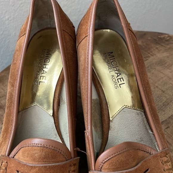 Michael Michael Kors Rory Wedge Loafer Brown Suede Platform - Picture 8 of 8
